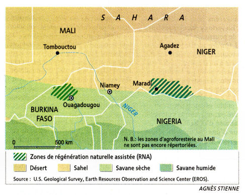 Mappa dell'agro-forestazione nel Sahel