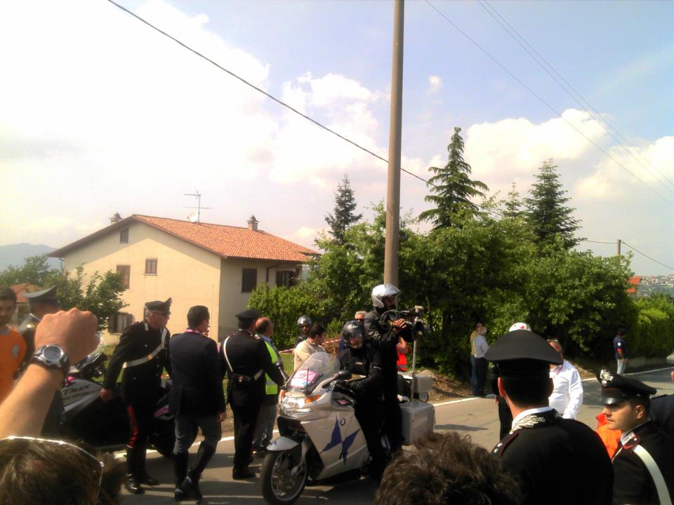 La protesta dei lavoratori dell'Irisbus al Giro d'Italia domenica 13/05/2012 località Contrada Bosco Montemiletto (AV)