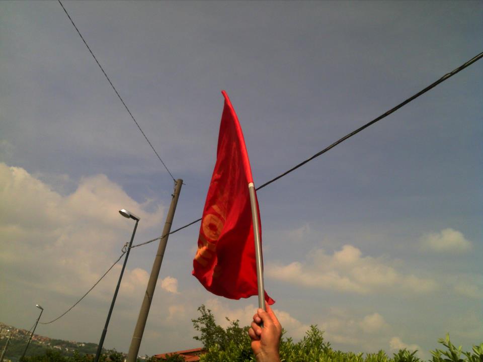 La protesta dei lavoratori dell'Irisbus al Giro d'Italia domenica 13/05/2012 località Contrada Bosco Montemiletto (AV)