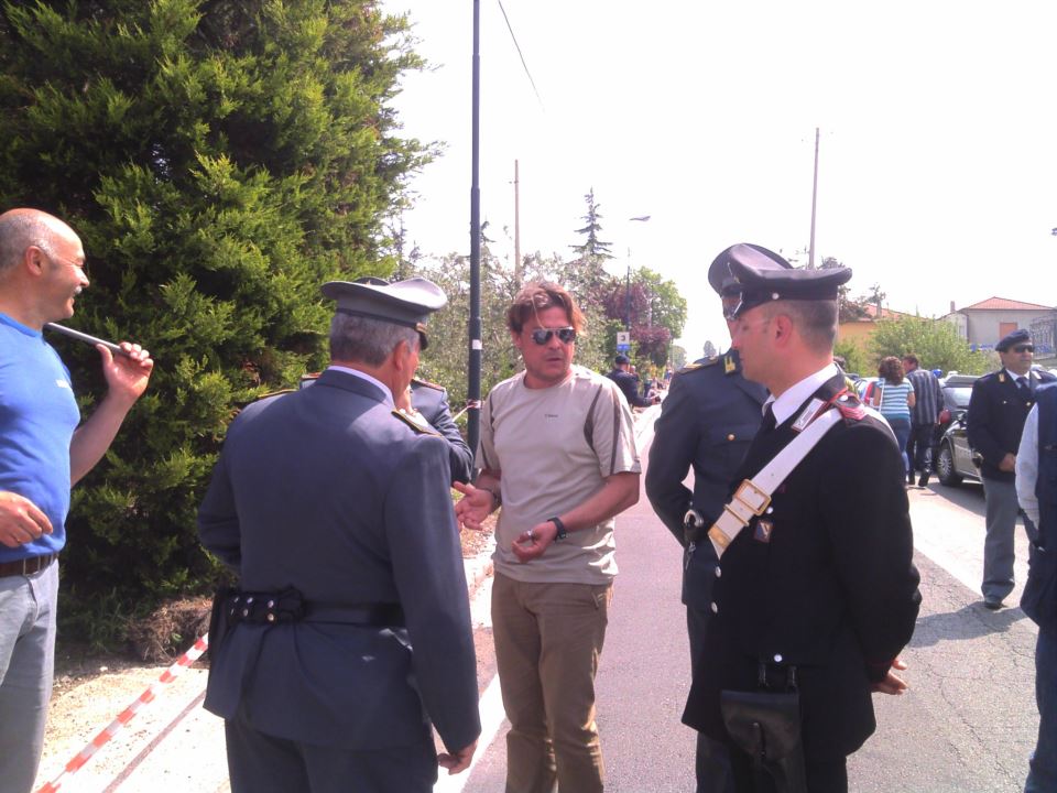 La protesta dei lavoratori dell'Irisbus al Giro d'Italia domenica 13/05/2012 località Contrada Bosco Montemiletto (AV)